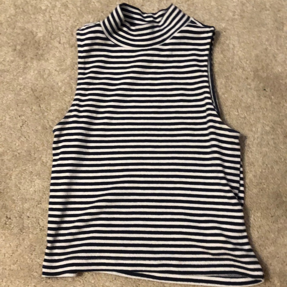 striped turtle neck crop top